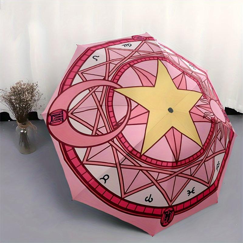 1pc Sakura Magic Array Pattern Beautiful Looking Automatic Folding Umbrella, 3 Folding, 8 Pole Frame Design, Durable and Suitable for Travel