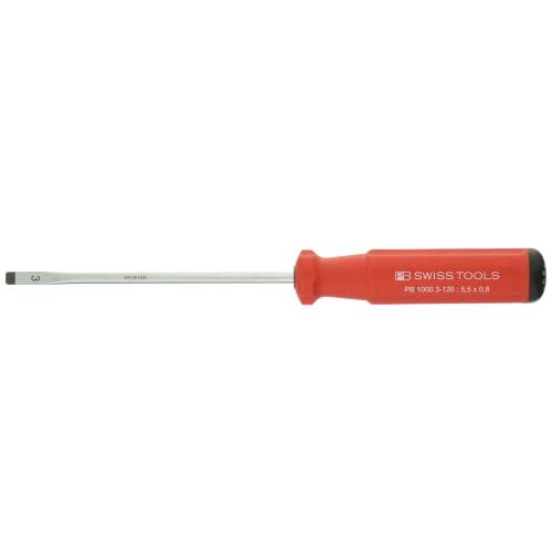 PB Swiss Tools SwissGrip Classic Flathead Screwdriver, 0.8mm Thick x 5.5mm Wide, 220mm Long, 1000.3-120