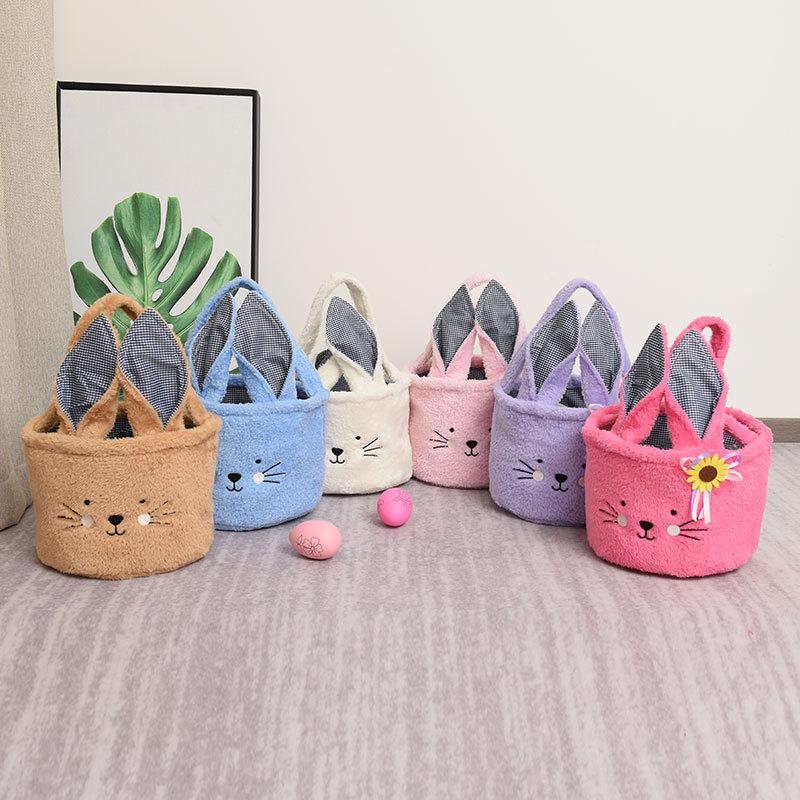 Easter Basket Rabbit Candy Bag Children's Storage Bucket Plush Soft and Easter Storage Basket Cartoon Easter Decoration 2025