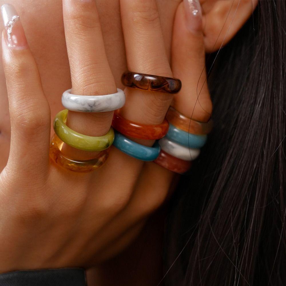 Korean Style Candy Color Finger Buckle Dopamine Geometric Forefinger Ring Solid Resin Ring  Gift