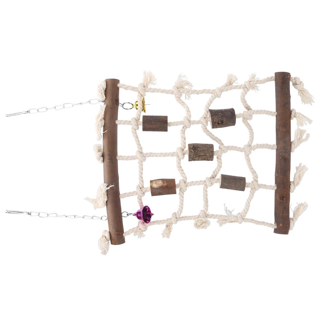 3 Pcs Parakeet Toy Wooden Block Cotton Rope Climbing Net with Molar Stone Strings Swing Toy for