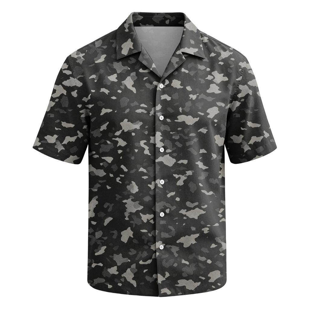 Camisa de hombre con cuello cubano Estampado de camuflaje Manga corta Verano Ropa casual