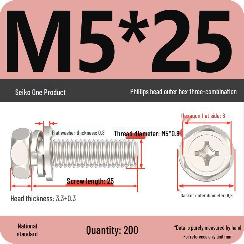 Hexagon Head Combination Screw Bolt Set with Washer and Spring Washer