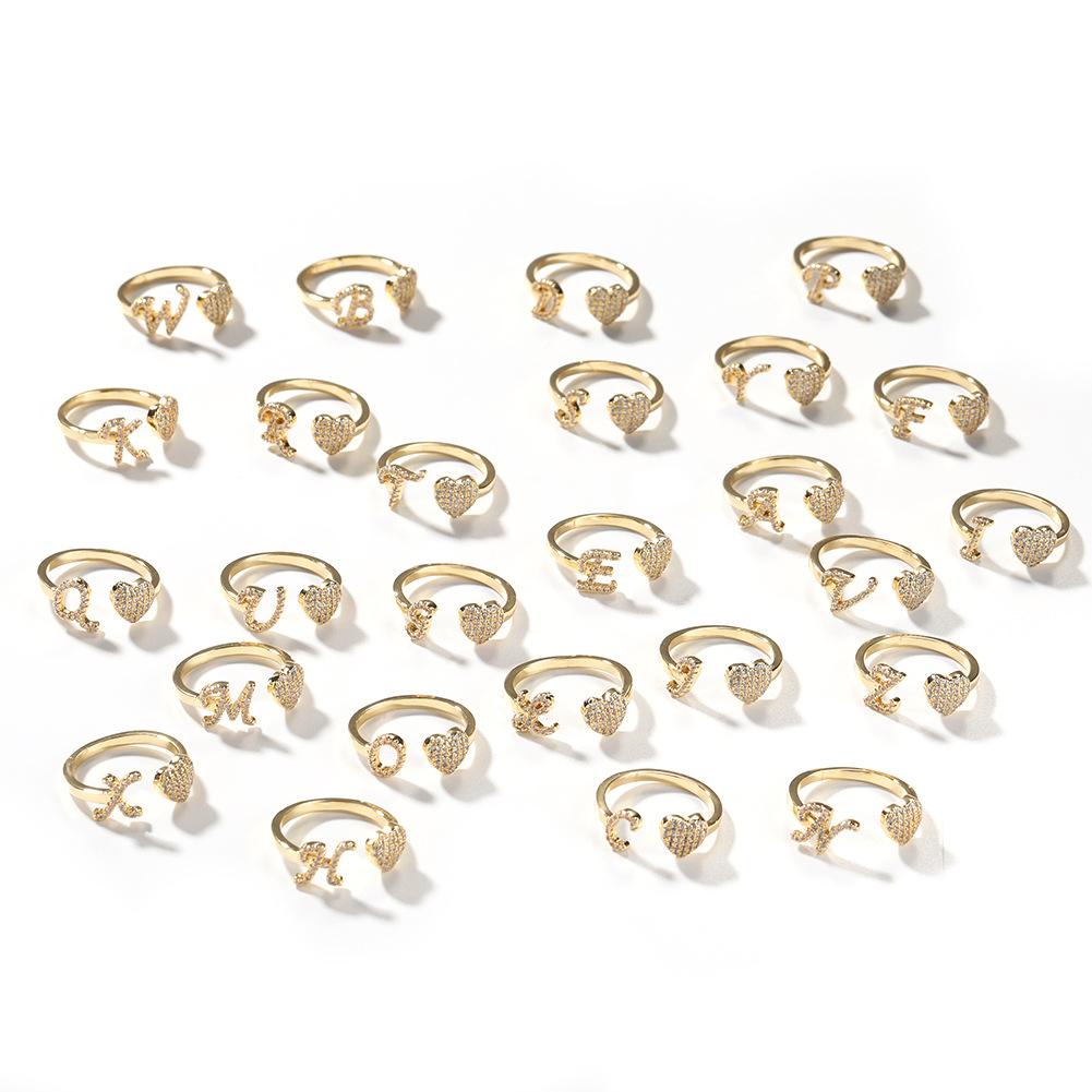 Bague simple personnalité 26 lettres anglaises ouverture réglable luxe léger design de niche haute qualité bague amour