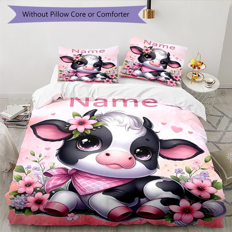 3pcs Custom Name Cow Bedding Set Duvet Cover Closure Includes 1 Duvet Cover & 2 Pillowcases, Soft and Comfortable for All Seasons.