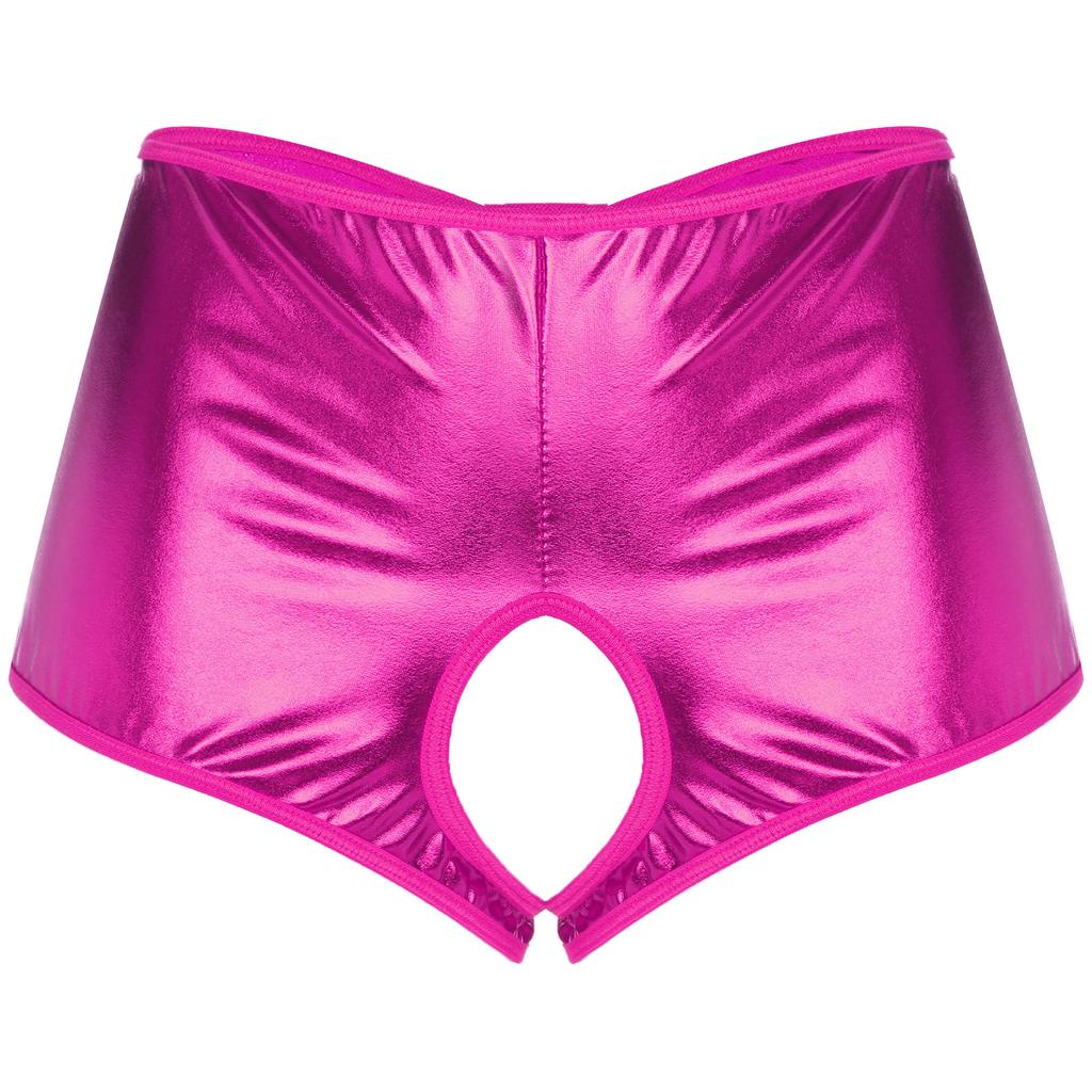 Damen Metallic Glänzend Schrittfrei Booty Shorts Niedrige Panties Unterwäsche