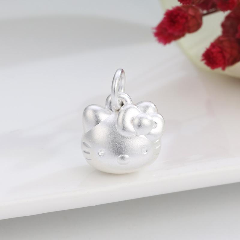 Hello Kitty Pure Silver DIY Bracelet Accessories: Cat Head Cartoon Handmade Braided Rope Beading Charms