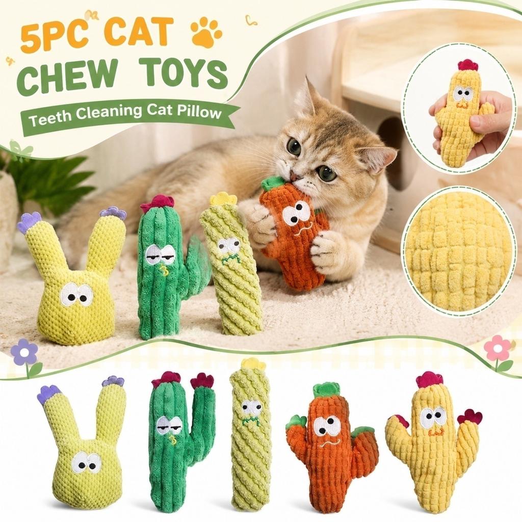 5pc Catnip Cat Toys Set Plush Chew Toys for Cats Soft Durable Pet Toys for Cats Interactive Play and Teeth Cleaning