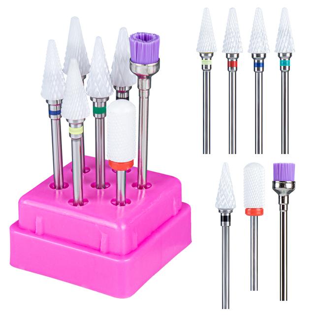 

7 шт., набор керамических сверл для ногтей, фрезы для маникюрных машин, аксессуары, фрезы, фрезы для педикюра для удаления гелевых бит