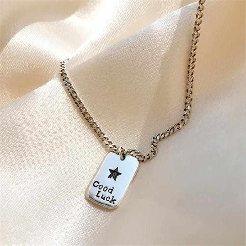 

New Arrival Rectangular Brand Letter 925 Sterling Silver Jewelry Good Luck Five-pointed Star Geometric Pendant Necklaces TYB378 срібний
