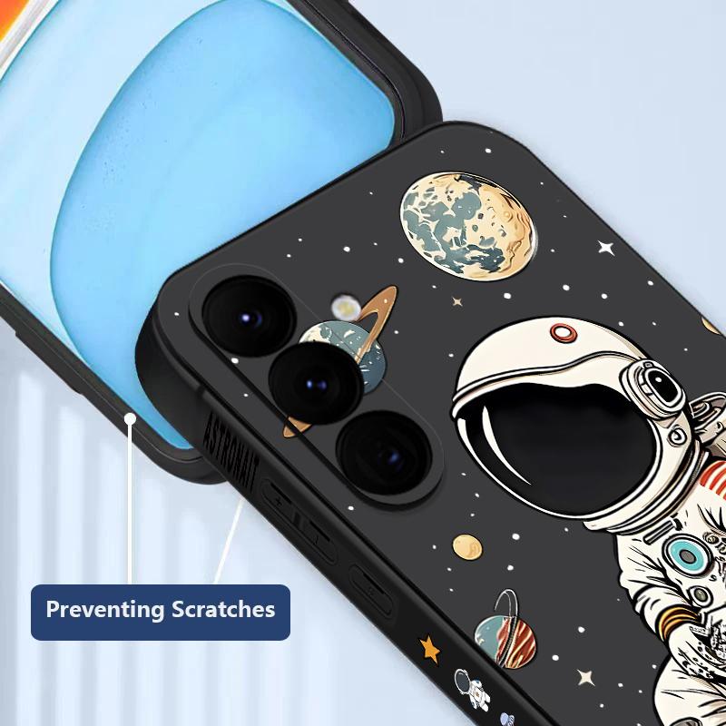 Cartoon Astronaut Pattern Case For Samsung Galaxy S26 S25 Ultra S24 S23 S22 Plus S21 FE A15 A16 A17 A35 A36 A54 A55 A56 5G Soft Cover