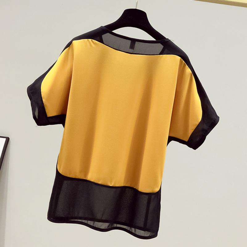 Summer Casual Blouse Women Fashion Loose Office-Lady Shirts Solid Short O-Neck Batwing Sleeve Blouses Elegant