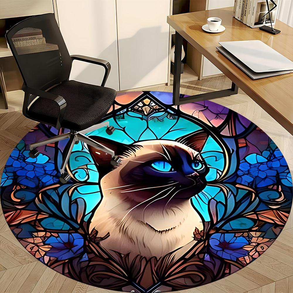 1pc StainedGlass Cat Office Round Area Rug, Under Office Chairs Bedroom Living Room Home Decor, Room Deco, Available in Various Sizes L1024338