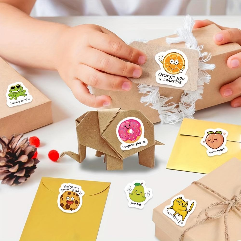 Fun Animal Reward Stickers | Colorful Food-Themed Designs with Motivational Phrases for Stationery, Laptops, Notebooks, Gift Sealing & Decoration