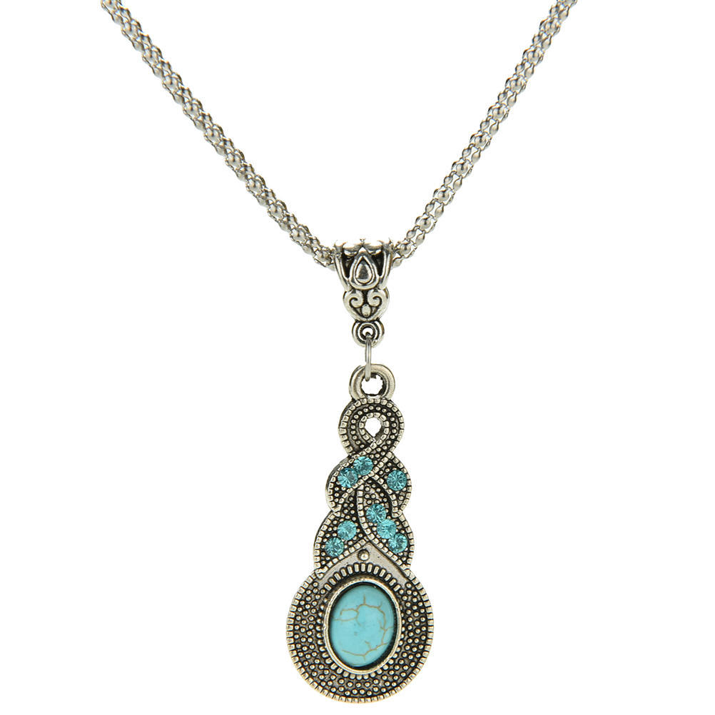 Vintage Elegant Retro Turquoise Dangel Hook Earrings & Necklace Jewelry Sets