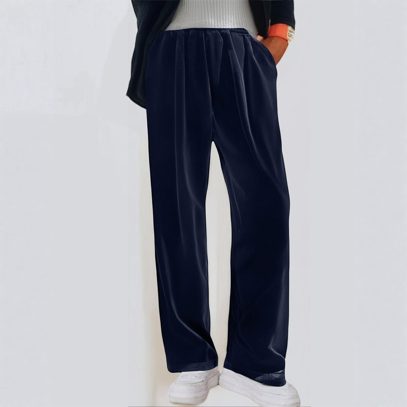 

Женские свободные удобные повседневные модные однотонные брюки с высокой посадкой и широкими штанинами XL тёмно-синий