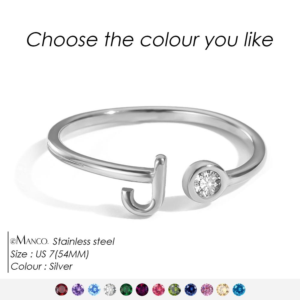 EMANCO Birthstone Initial Custom Ring Open End Ring Stainless Steel Name Custom Jewelry Women's Ring