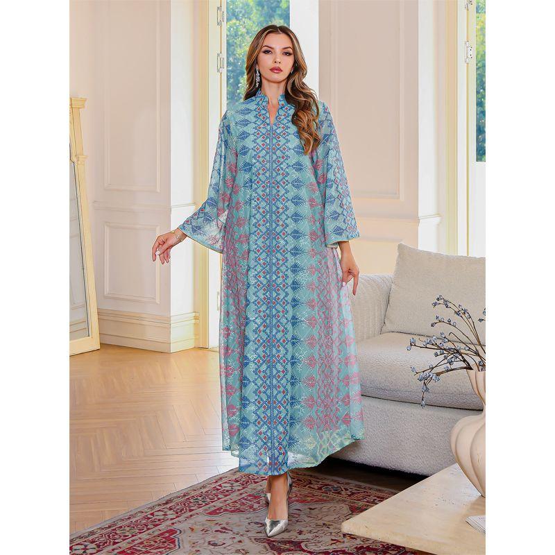 Indonesia Embroidery Hot Drilling Robe Middle East Elegant Print Photography Travel Fairy Dress Dubai Women Dresses