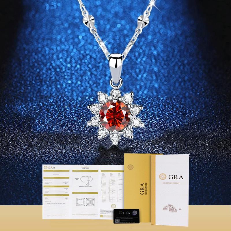 Simulated Moissanite Sunflower Pendant Necklace Full Crystal Zircon Jewelry Women Gift