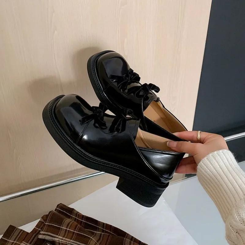 Fashion Platform with Medium Heels Japanese Style Lolita Loafers Bow Women's Shoes Mary Jane Ladies Pumps Lastest Chic and Elegant Shoe