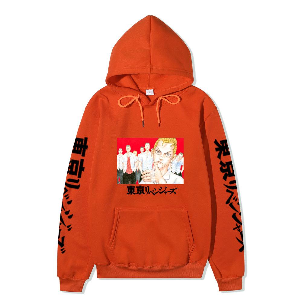 Tokyo Revengers Anime Pullover Hoodie, Takemichi Group Character Print Long Sleeve Sweatshirt Unisex Street Hoodie with Japanese Sleeve Letter