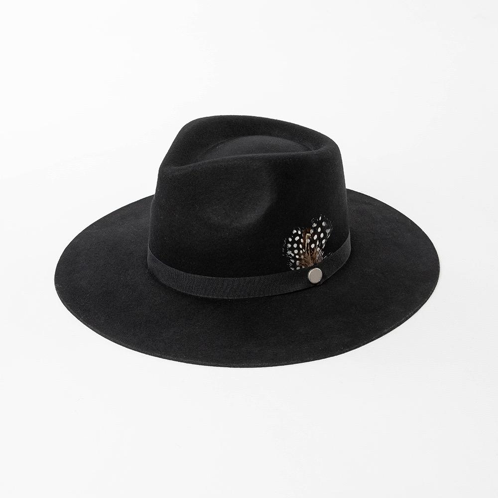 

European American Fashion Panama Jazz Hat Women High-quality Blue Wool Fedora Feather Decoration Wide Brim Cowboy Felt Hat 61cm чорний