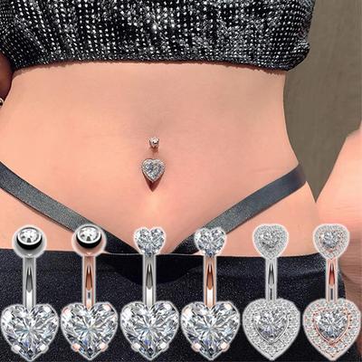 Shiny Zircon Crystal Belly Button Rings for Women Fashion Heart Navel Ring Metal Steel Barbell Butterfly Body Piercing Jewelry