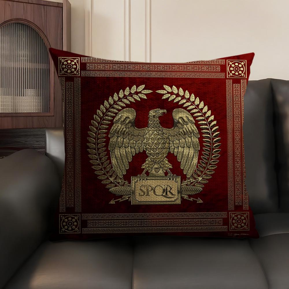 Gold Imperial Eagle Rome Spqr Cushion Cover Natural Linen Organic Fabric Double-Sided Printing Sofa Home Decor Gift Pillow Case