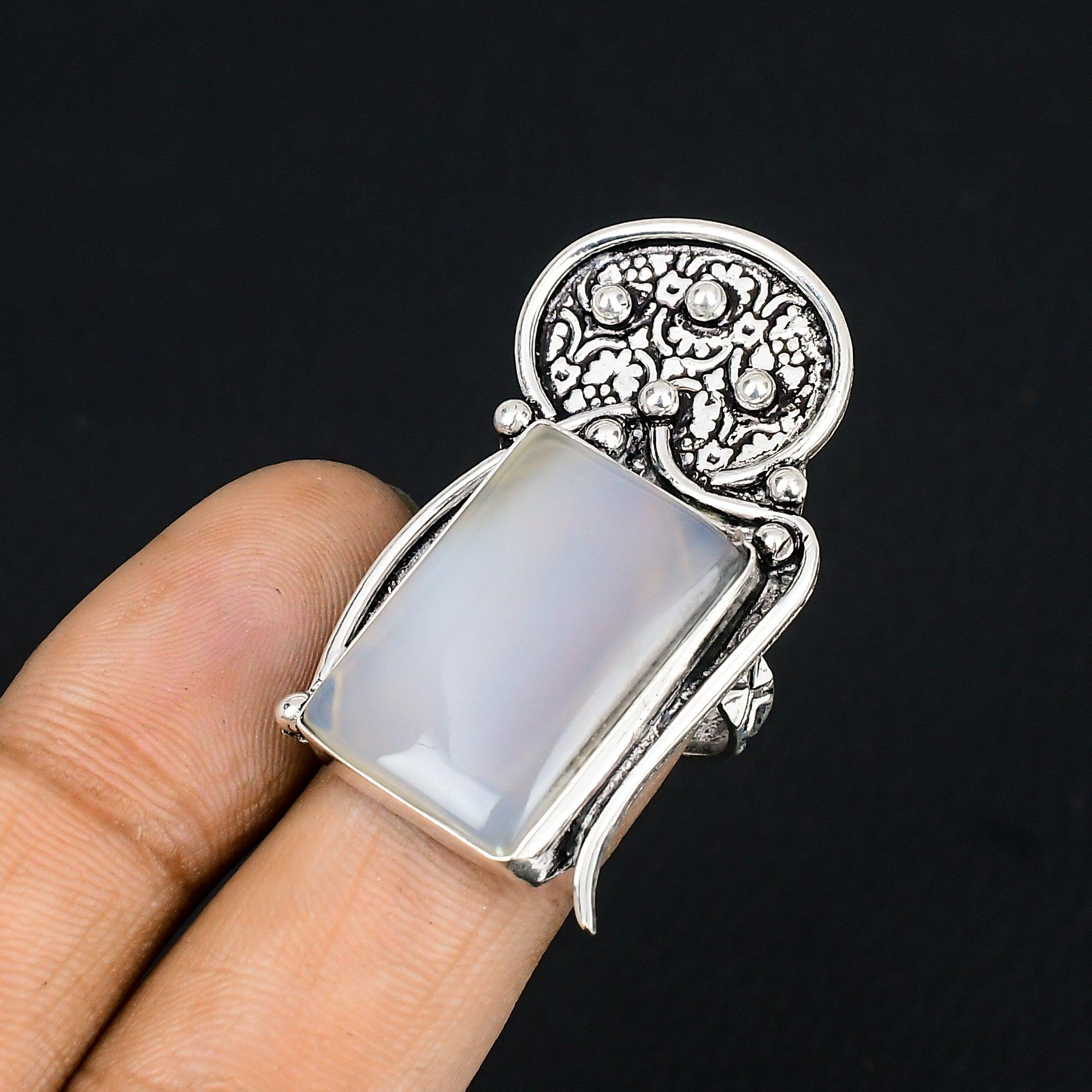 Montana Agate Gemstone Trendy Statement Unique Daughter Ring 925 Silver US 6.5 6.5