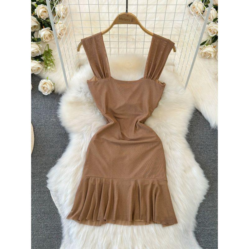 Elegant Socialite Sling Dress Ruffles Mesh