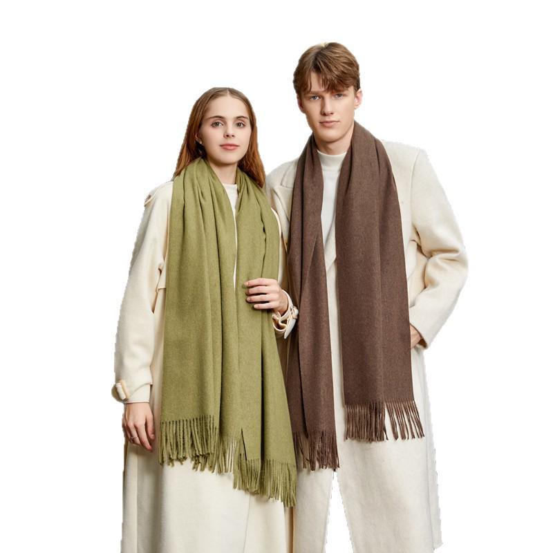 Premium Wool Cashmere Scarf: Women's Thick, Versatile Shawl for Autumn/Winter, Solid Colors, Unisex Style.