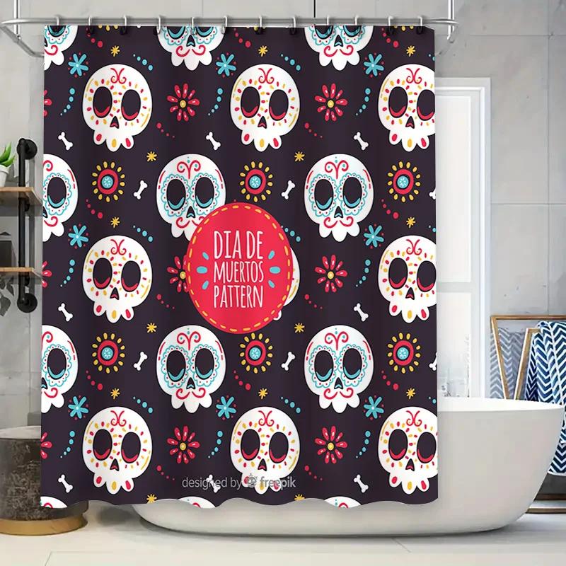 

Шторка для душа с узором Dia De Muertos и скелетами, Хэллоуинские украшения для штор в ванну, Мультиколор W60H190(CM)-1 Pcs