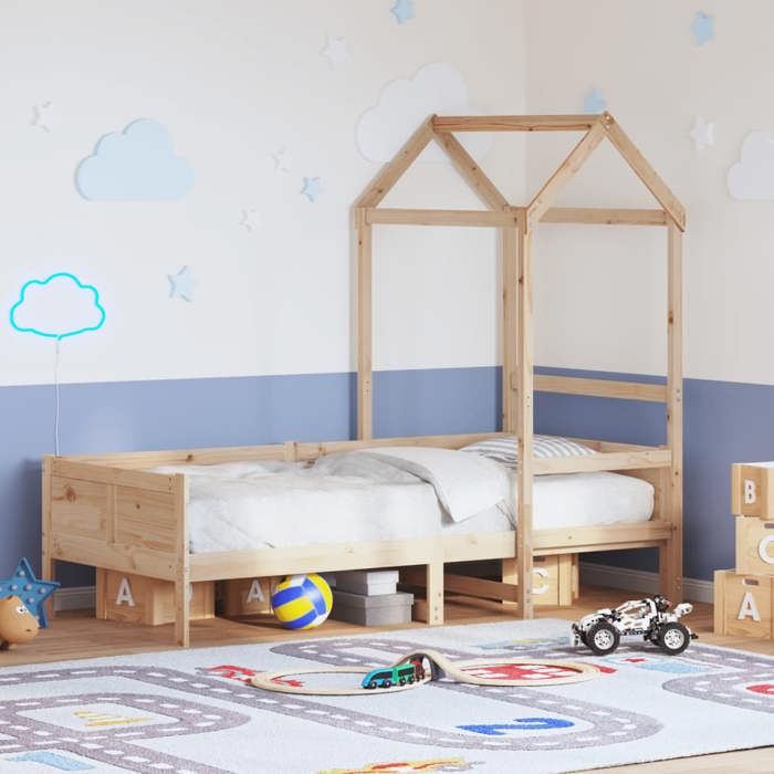 VidaXL Lit de jour avec toit 80x200 cm bois de pin massif, canapé-lit, canapé-lit de jour, lit de nuit, lit d’invité, lit 3282254