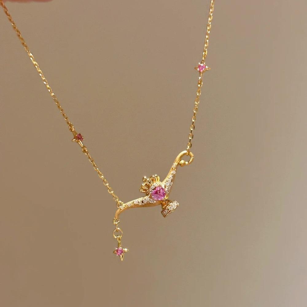 Sweetheart Aladdin Lamp Necklace Pink Diamond Micro Inlaid Sparkling Luxury Women Fashion Collarbone Pendant Chain