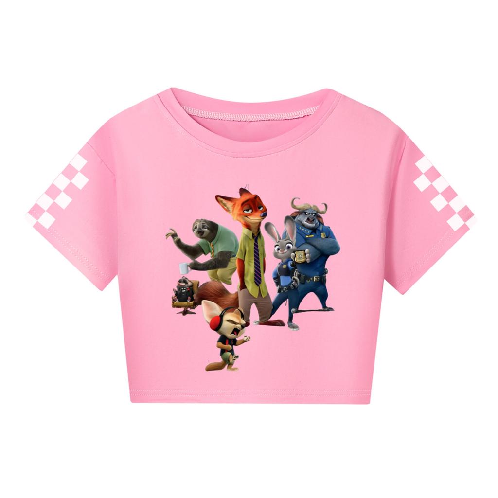 Fashionable Round Neck Short Sleeve Work Clothes Printed Tops For KID Summer Tops