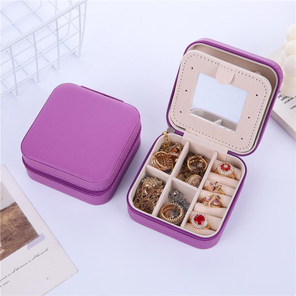 Compact Zippered Jewelry Box with Mirror – Stylish Travel Case for Rings, Earrings, and Accessories