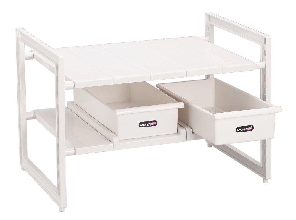 Pearl Metal Arrange Free Under-Sink Space Rack, 2-Tier, Expandable with Storage, H-5809, White