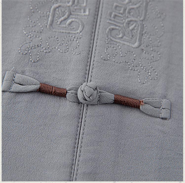 Chinese Cotton-Linen Men's Short-Sleeve Tang Suit - Summer Tai Chi Shirt for Middle-Aged and Elderly