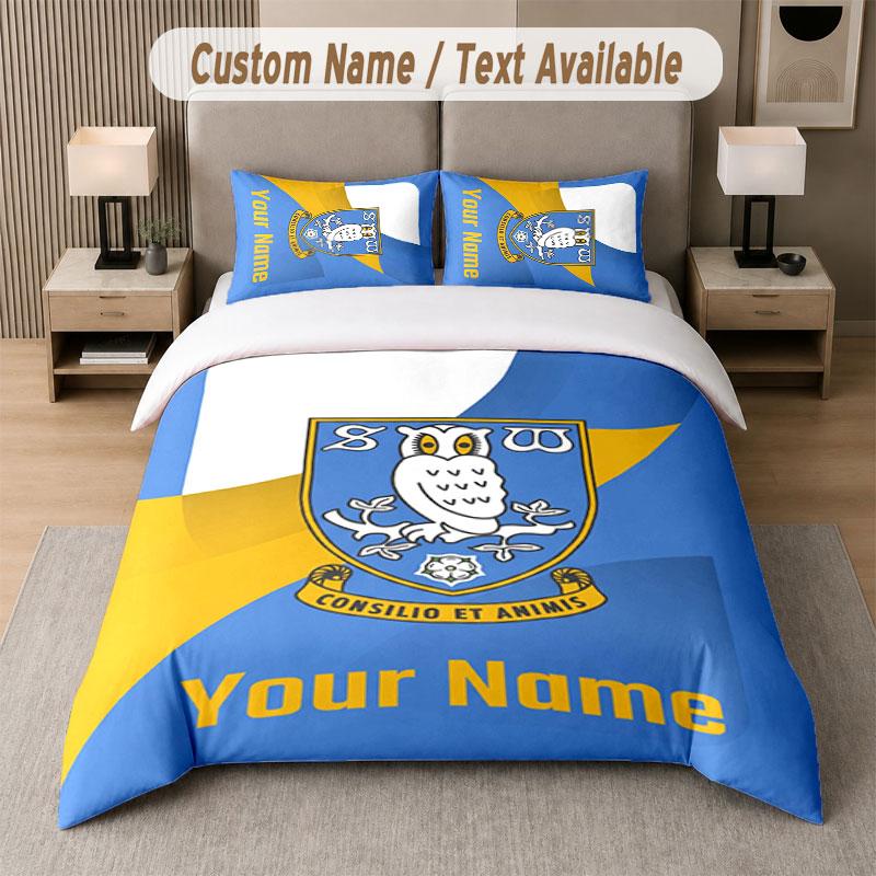 Set Biancheria da Letto Personalizzato Sheffield Wednesday FC, Stampa Nome Testo 1 Copripiumino più 2 Federe Tessili per la Casa