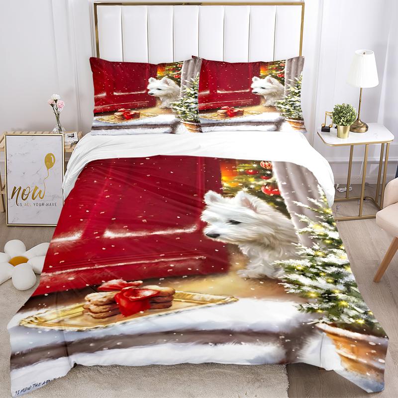 3Pcs Christmas Westie Treats Bedding Sets For All Sizes New 3D Printed Bed Cover Comforter Duvet Cover Pillowcase Bedroom Decoration