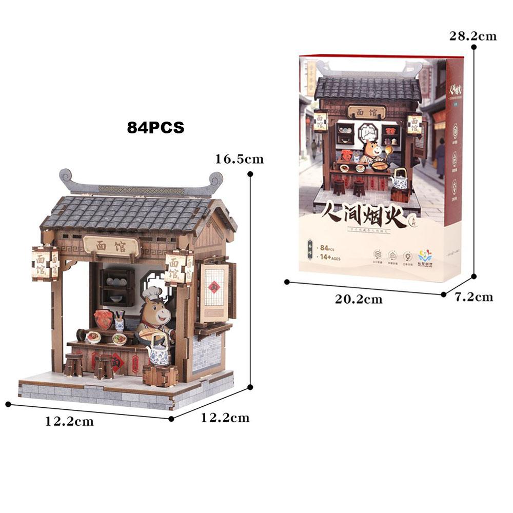 Bastelbausatz 3D Holzspiel Sammlerstück Tisch Haushaltsdekor Taverne/Pfandhaus/Nudelrestaurant/Dampfbrötchenladen Bausteine Für Geschenk