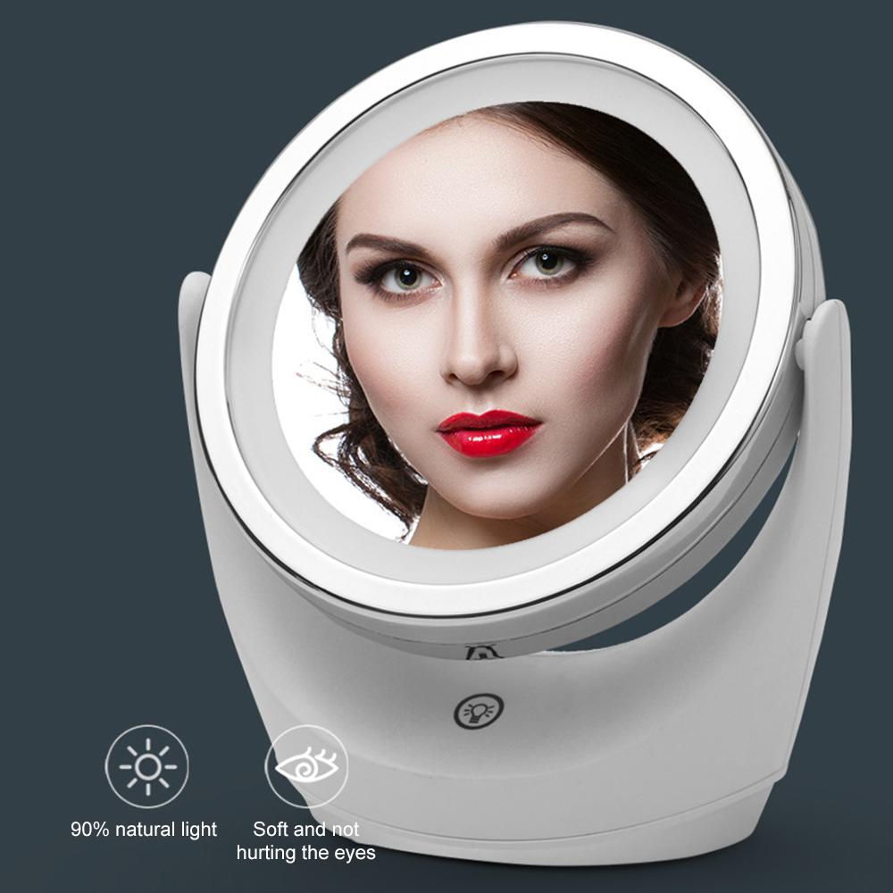 Śliczne lustro LED lustro do makijażu łazienkowego z oświetleniem LED 360 stopni obrotowe domu dwustronne powiększające lustro z ekranem dotykowym