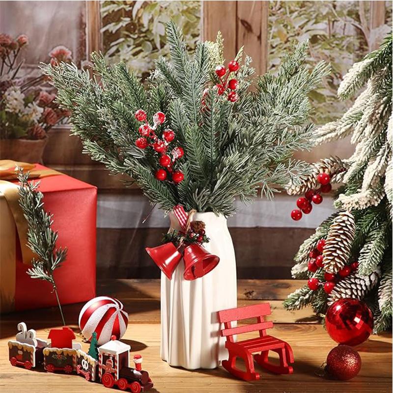 2Pcs Artificial Plant 30cm Green Fake Pine Branches for Home Decor Christmas Decoration DIY Wreath Craft Xmas Tree Accessories
