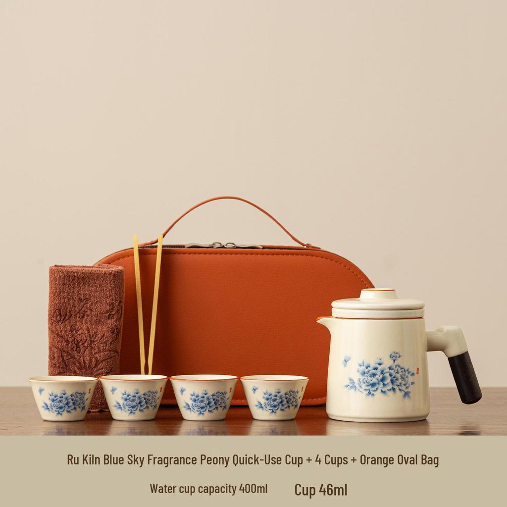Portable Ru Kiln Tea Set for Outdoor Travel: Includes Bag and Quick-Draw Cup for Camping and Tourism