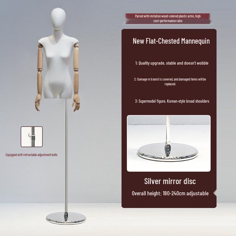 Korean Style Flat Body Female Mannequin with Wide Shoulders for Women's Clothing Display