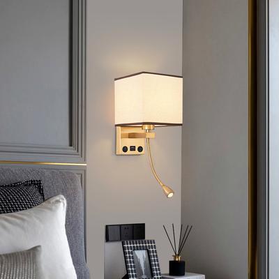 LED-Wandleuchte mit USB-Anschluss, Ladestrahler, Stoff-Wandleuchte, Beleuchtung für Hotel, Schlafzimmer, Nachttisch, Lesedekor, E27