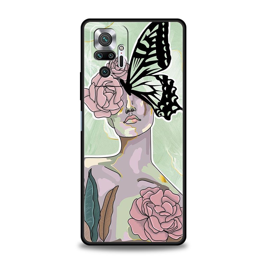 TPU Phone Case For Xiaomi Redmi Note 10 11 9 8 Pro 9S 7 8T 9T 9A 8A 9C K50 K40 Gaming Cover Paris Art Blue Butterfly Girl Flower