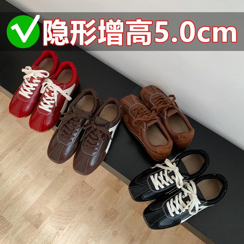 Sheepskin version~ 5CM inner height increase ballet training shoes women's 2025 autumn new Maillard lace-up casual Forrest Gump shoes