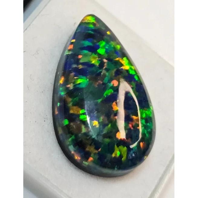 Cabochon Ethiopian Black Opal 10-11 Ct Pear Cut Certified Stunning Gemstone