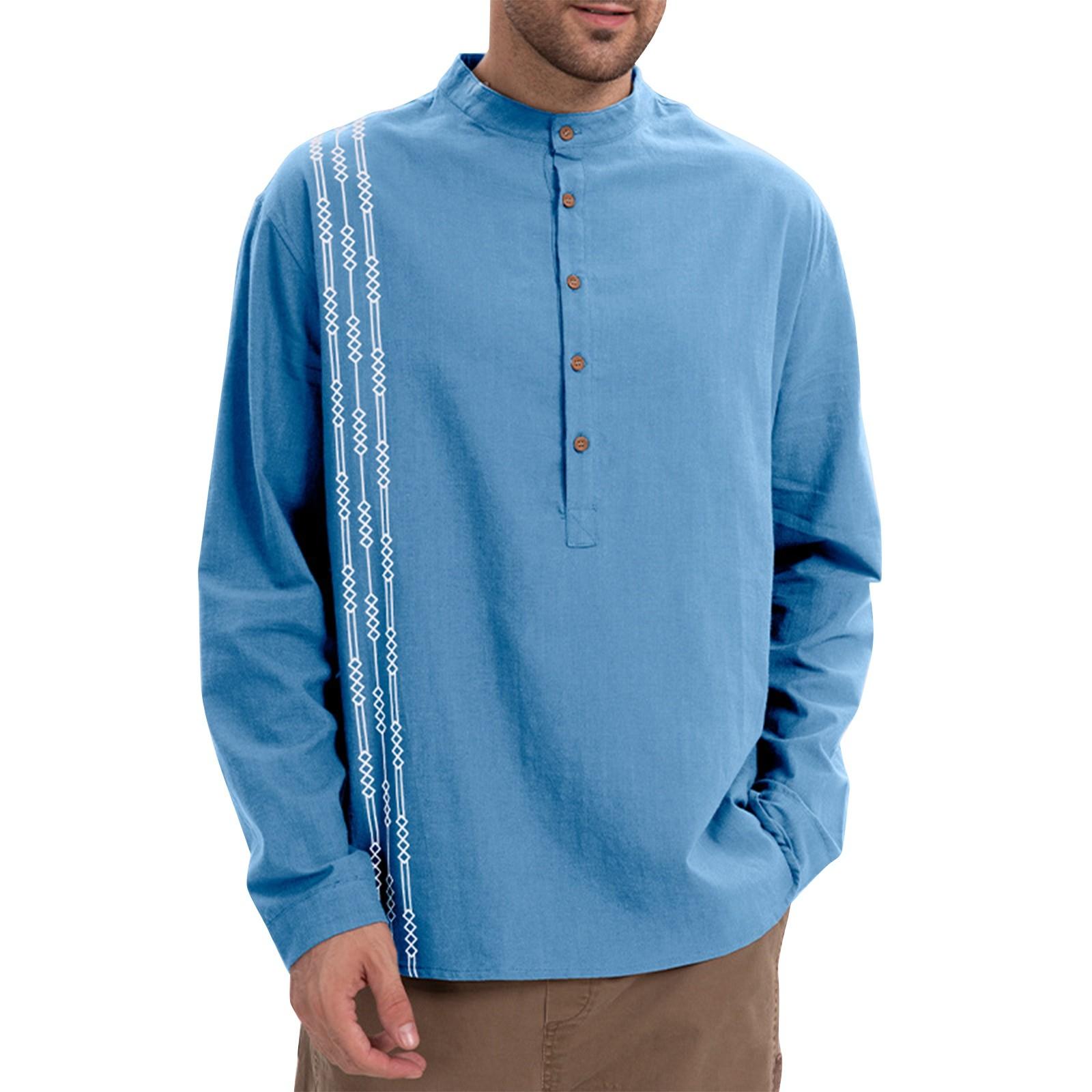 

Мужские весенние однотонные ретро-топы с длинным рукавом на пуговицах, мужские повседневные модные топы XXL